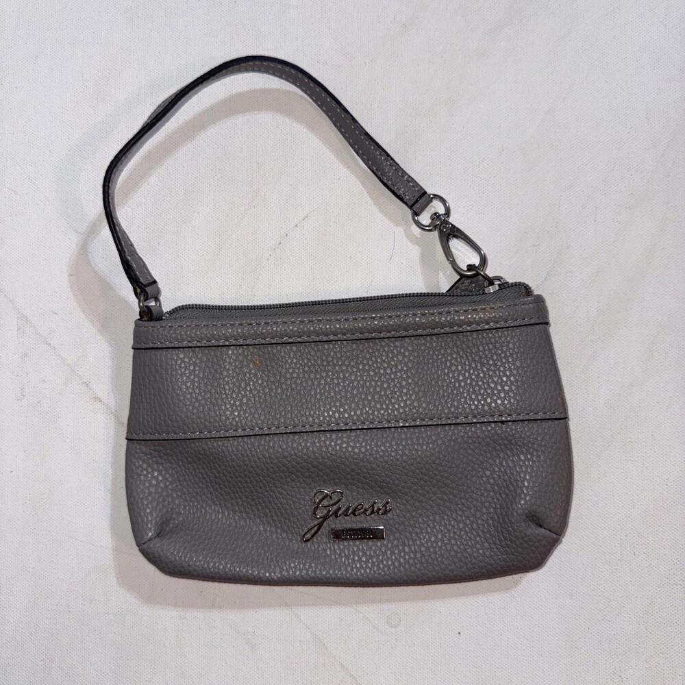 Vintage Guess Y2K Style Gray Faux Leather Wristlet Wallet Mini Convertible Purse